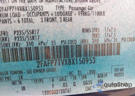 2008 Ford Crown Victoria Police/Police Interceptor from USA, damaged, VIN 2FAFP71VX8X150953